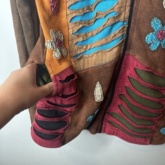 Kyber Outerwear Jacket Womens M Brown Fall Leaves Embroidered Hippie Lagenlook - Picture 6 of 10